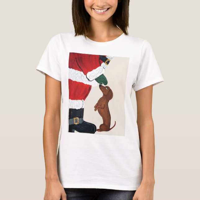 Dachshund And Santa T-Shirt (Front)