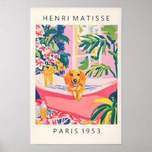 Dachshund Art Print, Funny Bathroom Wall Art, Mid Poster