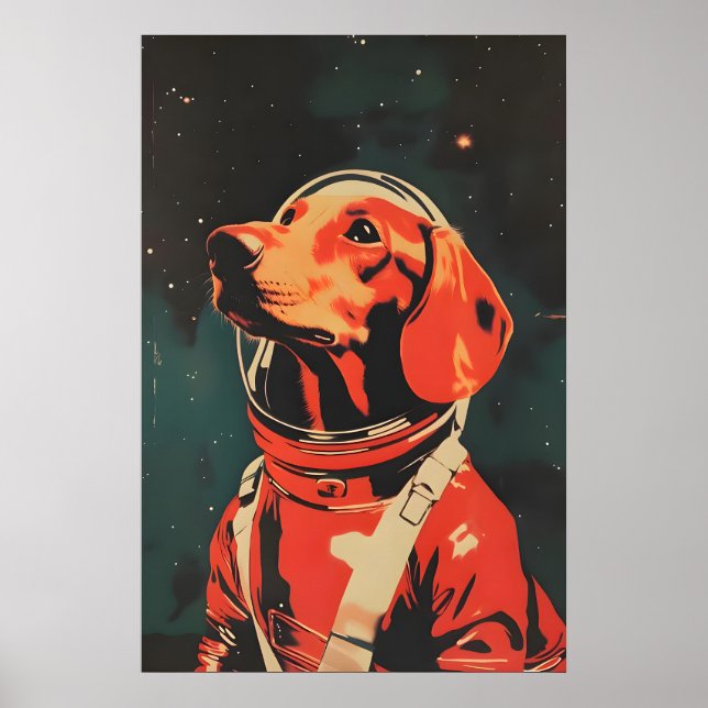 Dachshund Astronaut Poster, Dachshund Retro Print (Front)