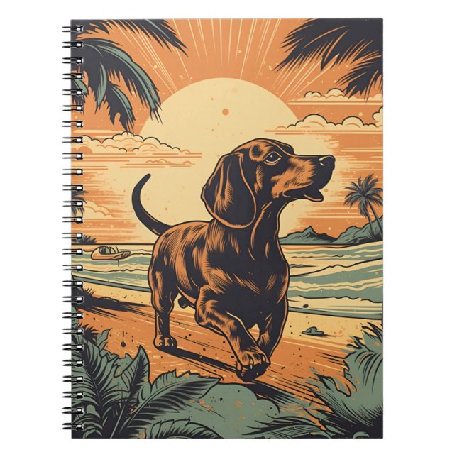 Dachshund at a tropical beach during sunset notebook (Front)