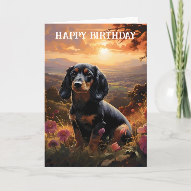Dachshund At Dusk Birthday Card (Front)