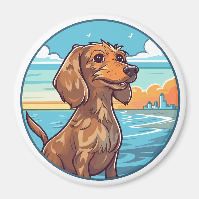 Dachshund at the beach magnet (Front)