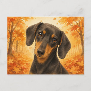 Dachshund Autumn Forest Dog Postcard