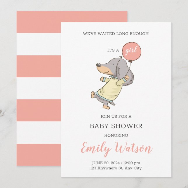 Dachshund Baby Shower Invitation (Front/Back)