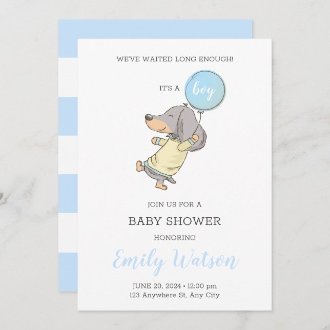 Dachshund Baby Shower Invitation (Front/Back)