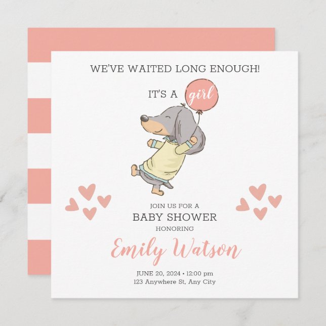 Dachshund Baby Shower Invitation (Front/Back)