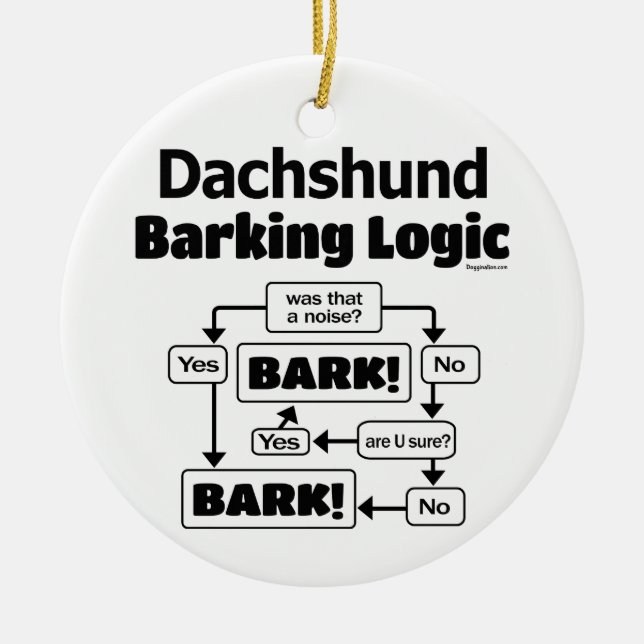 Dachshund Barking Logic Ceramic Tree Decoration (Front)