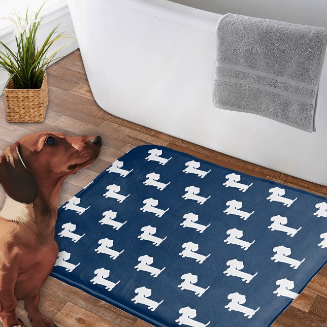 Dachshund Bath Mat Navy Blue Doxie Bathroom Rug (Wiener dog themed bathroom decor)