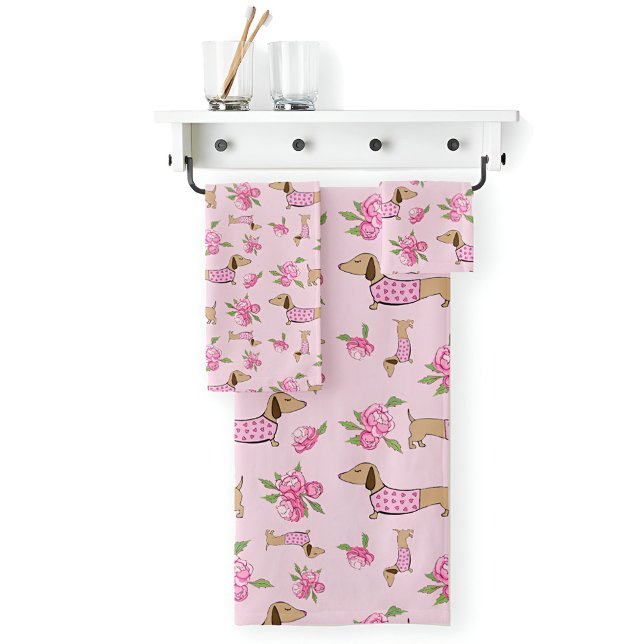 Dachshund Bath Towel Set Doxie + Peonies Floral (Creator Uploaded)