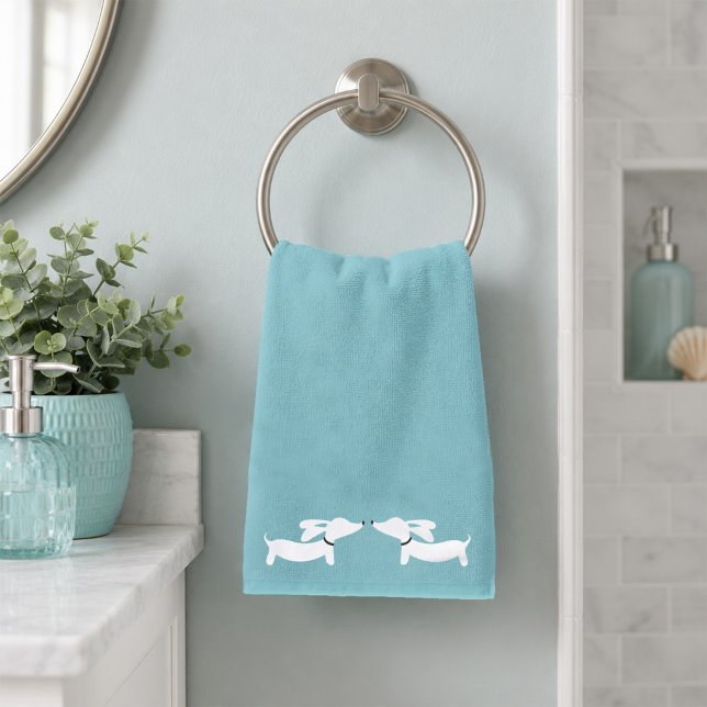 Dachshund Bathroom Towel Set | 3 Piece Doxie Bath (Dachshund pale blue hand towel
)