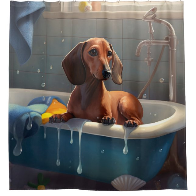 Dachshund Bathtime Fun  Shower Curtain (Front)
