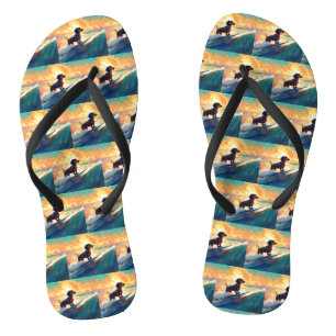 Dachshund Beach Surfing Painting Jandals