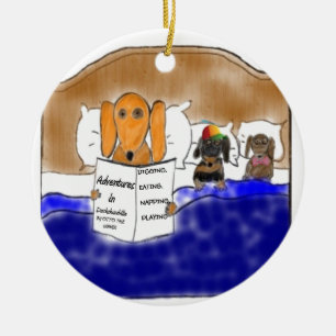 Dachshund Bedtime Story Ceramic Tree Decoration