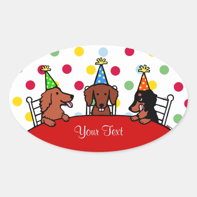 Dachshund Birthday Cartoon Oval Sticker (Front)