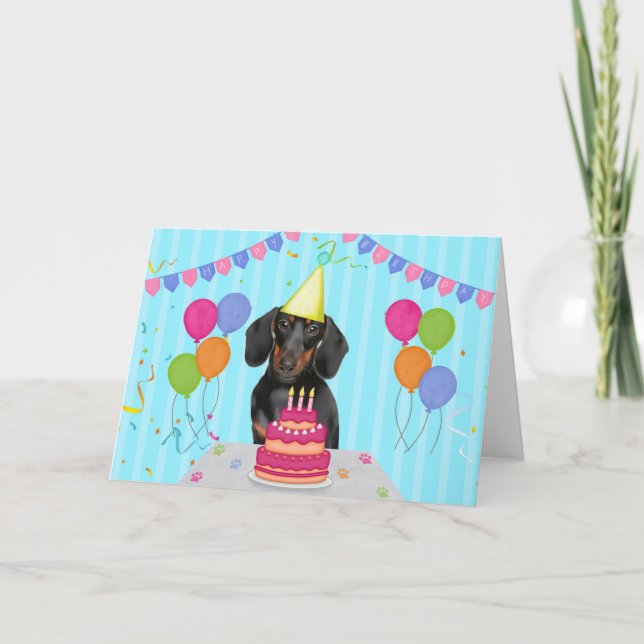 Dachshund Birthday Holiday Card (Front)