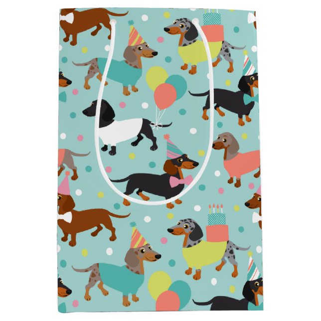 Dachshund Birthday Party Celebration Medium Gift Bag (Front)