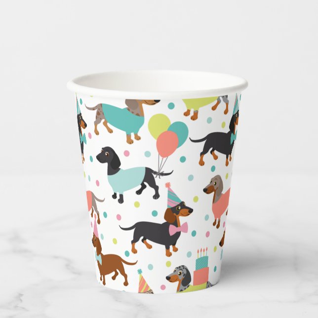 Dachshund Birthday Party Celebration Paper Cups (Front)
