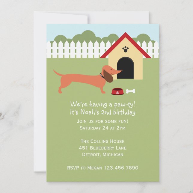 Dachshund Birthday Party Invitation (Front)