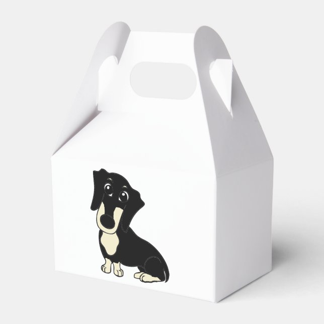 dachshund black and cream cartoon favour box (Front Side)
