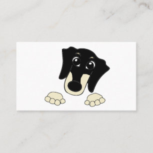 Dachshund black and cream peeking cartoon business card