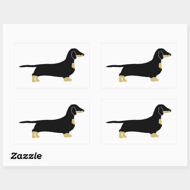 dachshund black and tan silhouette rectangular sticker (Sheet)