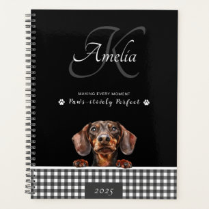 Dachshund Black White Plaid Custom Planner