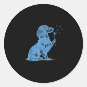 Dachshund blowing wishes dandelion cute pet lover classic round sticker