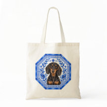 Dachshund Blue Chinoiserie Tote Bag