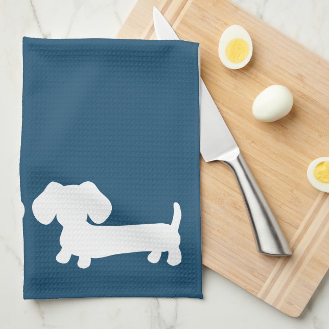 Dachshund Blue Dish Towel for Wiener Dog Lovers (Quarter Fold)
