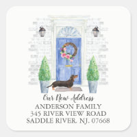 Dachshund Blue Door New Address Label Sticker