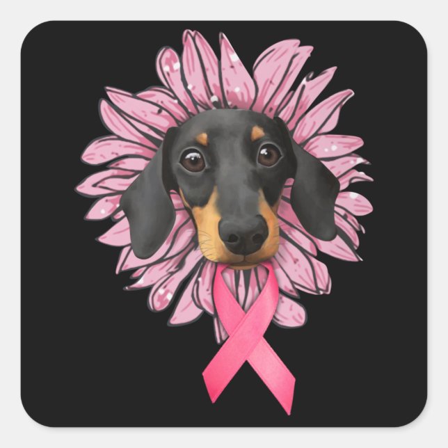 dachshund breast cancer awareness square sticker (Front)