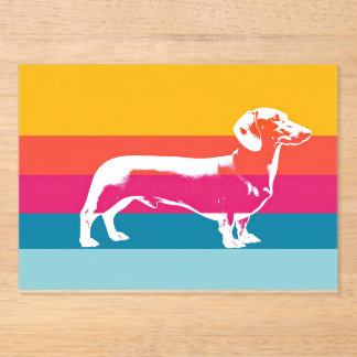 Dachshund by colorful stripes acrylic invitations