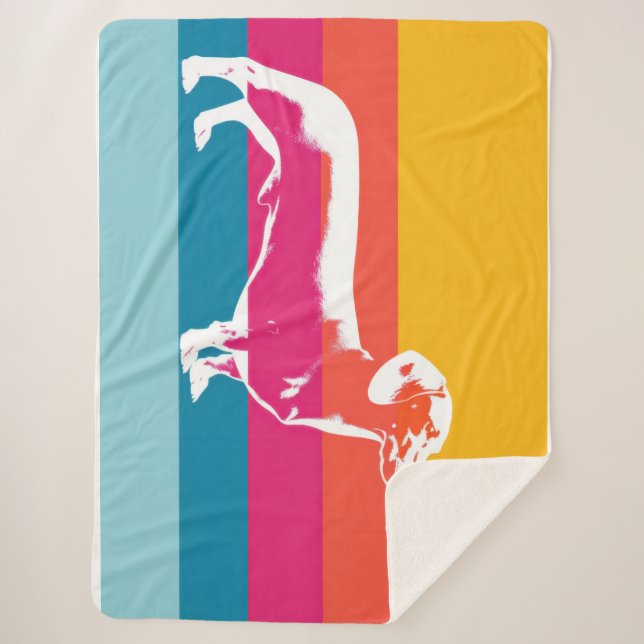 Dachshund by colorful stripes sherpa blanket (Front)