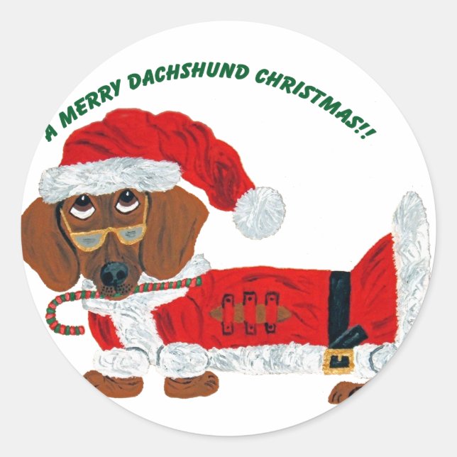 Dachshund Candy Cane Santa Classic Round Sticker (Front)