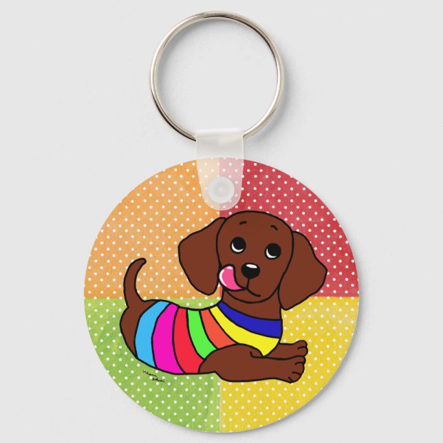 Dachshund Cartoon 1 mosaic Key Ring (Front)