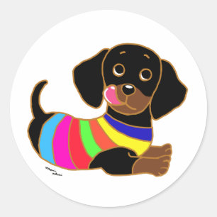 Dachshund Cartoon 2 Classic Round Sticker