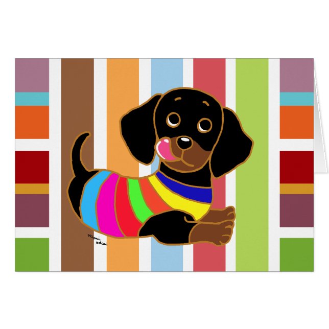 Dachshund Cartoon 2 Colourful Stripes (Front Horizontal)