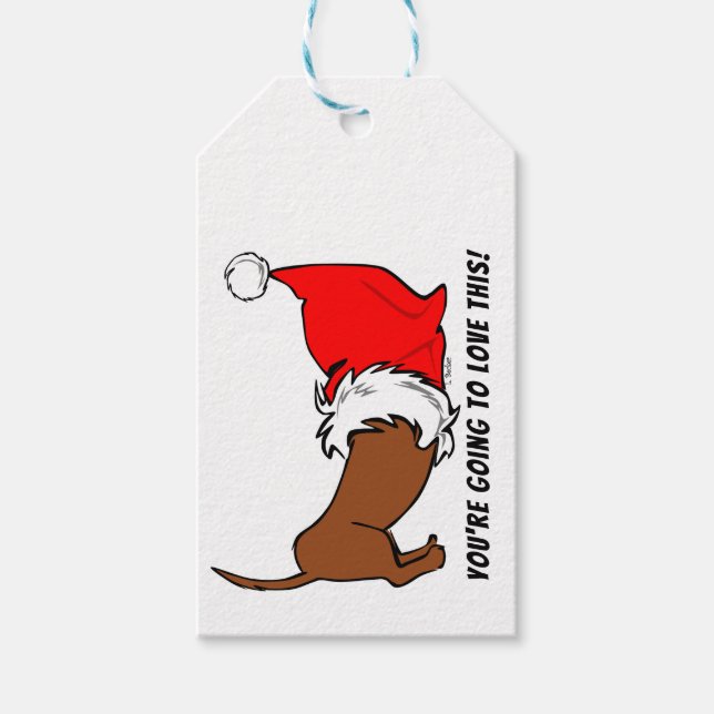 Dachshund Cartoon Santa Hat Christmas Gift Tag (Front)