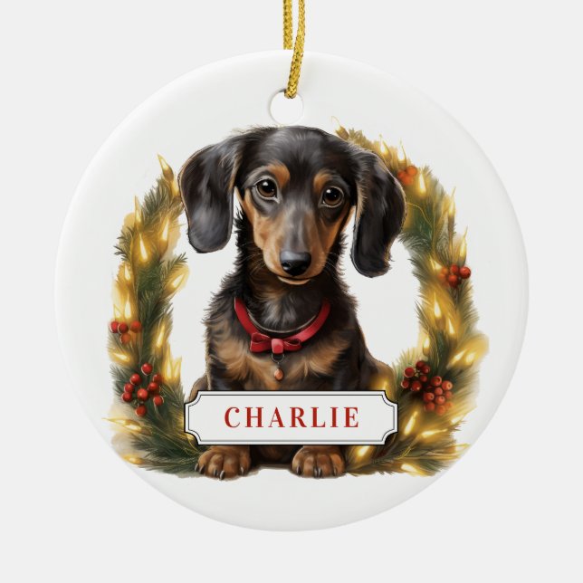 Dachshund Ceramic Circle Ornament (Front)