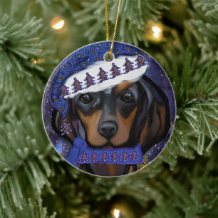 Dachshund ceramic tree decoration