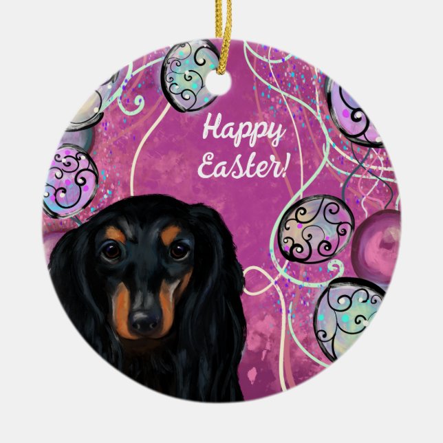 DACHSHUND               CERAMIC TREE DECORATION (Front)