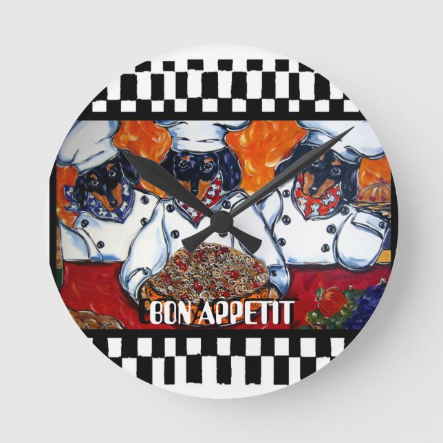 Dachshund Chefs Round Clock (Front)