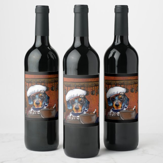 Dachshund Chefs Wine Label (Bottles)