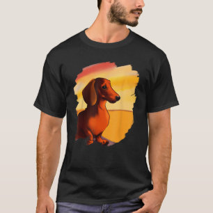 Dachshund Chiweenie Wiener Dog Art Sunset Vintage T-Shirt