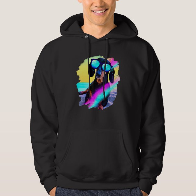Dachshund Chiweenie Wiener Dog Chilling Beach Hoodie (Front)