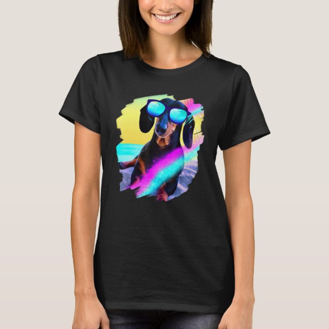 Dachshund Chiweenie Wiener Dog Chilling Beach T-Shirt (Front)