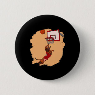 Dachshund Chiweenie Wiener Dog Playing Basketball 6 Cm Round Badge