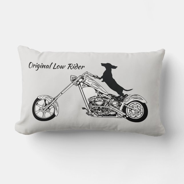 Dachshund Chopper Motorcycle Rider Lumbar Cushion (Front)
