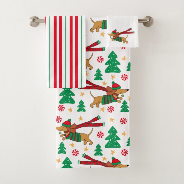 Dachshund Christmas Bathroom Towel Set (Insitu)