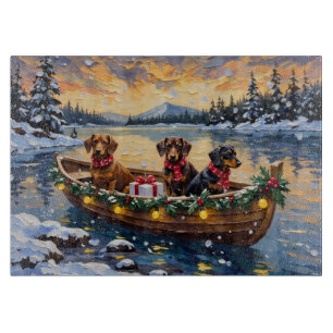 Dachshund Christmas Boat Holiday Cutting Board